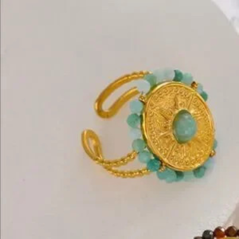 Gorgeous Bohemian Boho Blue Stone 18K?Gold Ring Open Ring